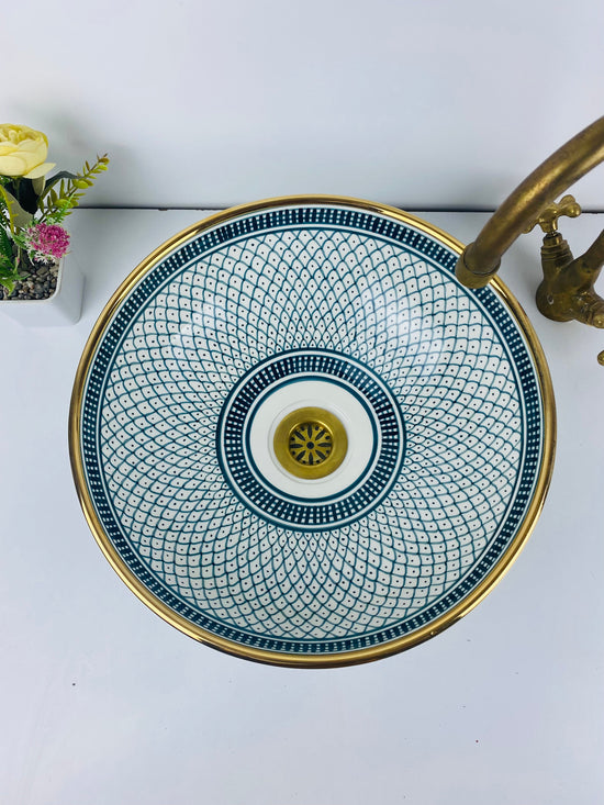 Bathroom Ceramic sink 14K Gold, hand painted bathroom ceramic washbasin, Custom Luxury handmade counter top basin