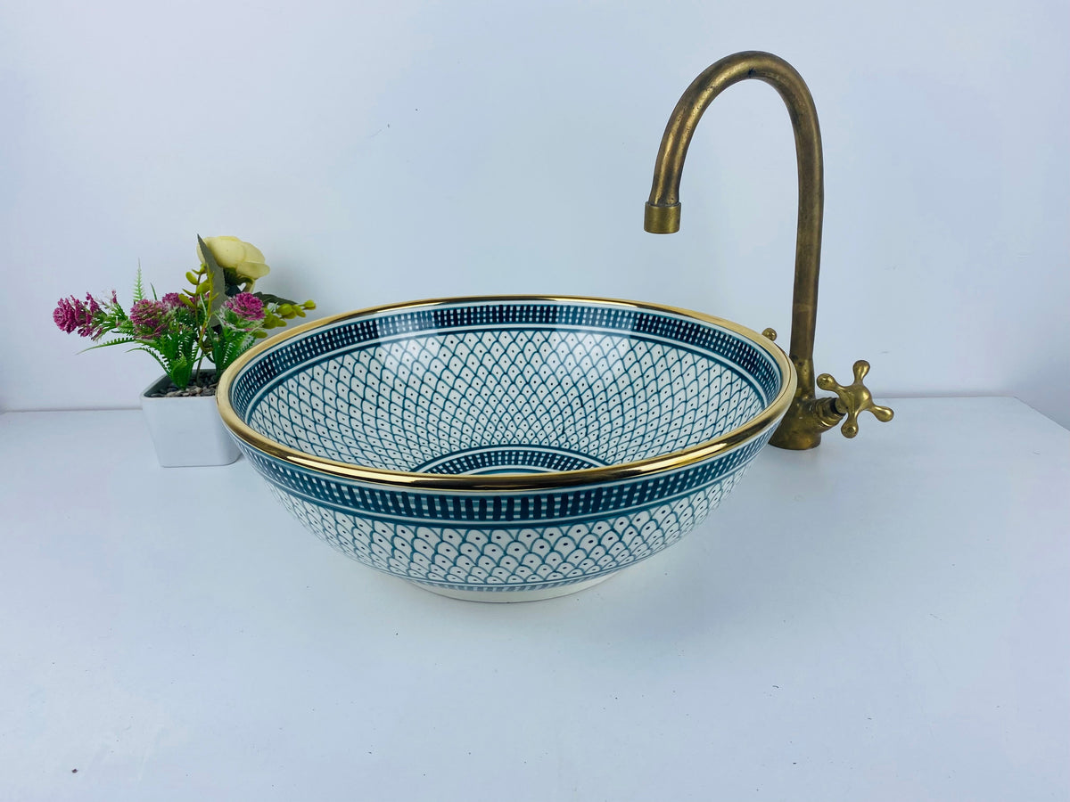 Bathroom Ceramic sink 14K Gold, hand painted bathroom ceramic washbasin, Custom Luxury handmade counter top basin