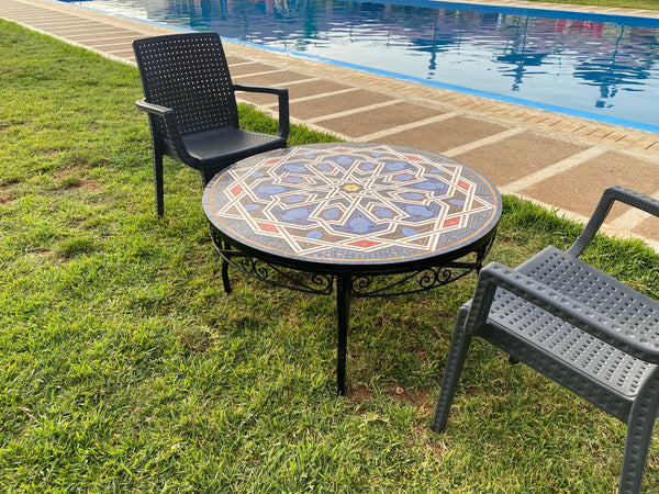 Unique Mosaic Table for Outdoor & Indoor mandala design 100% handcrafted, large luxury Round table made from green tiles