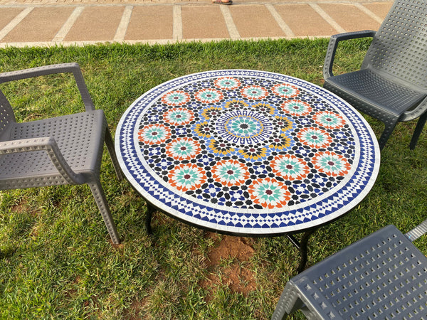 Moroccan dining table round made from mosaic and tiles 100% Handcrafted It for outdoor and indoor, Mosaic table works for beach house too