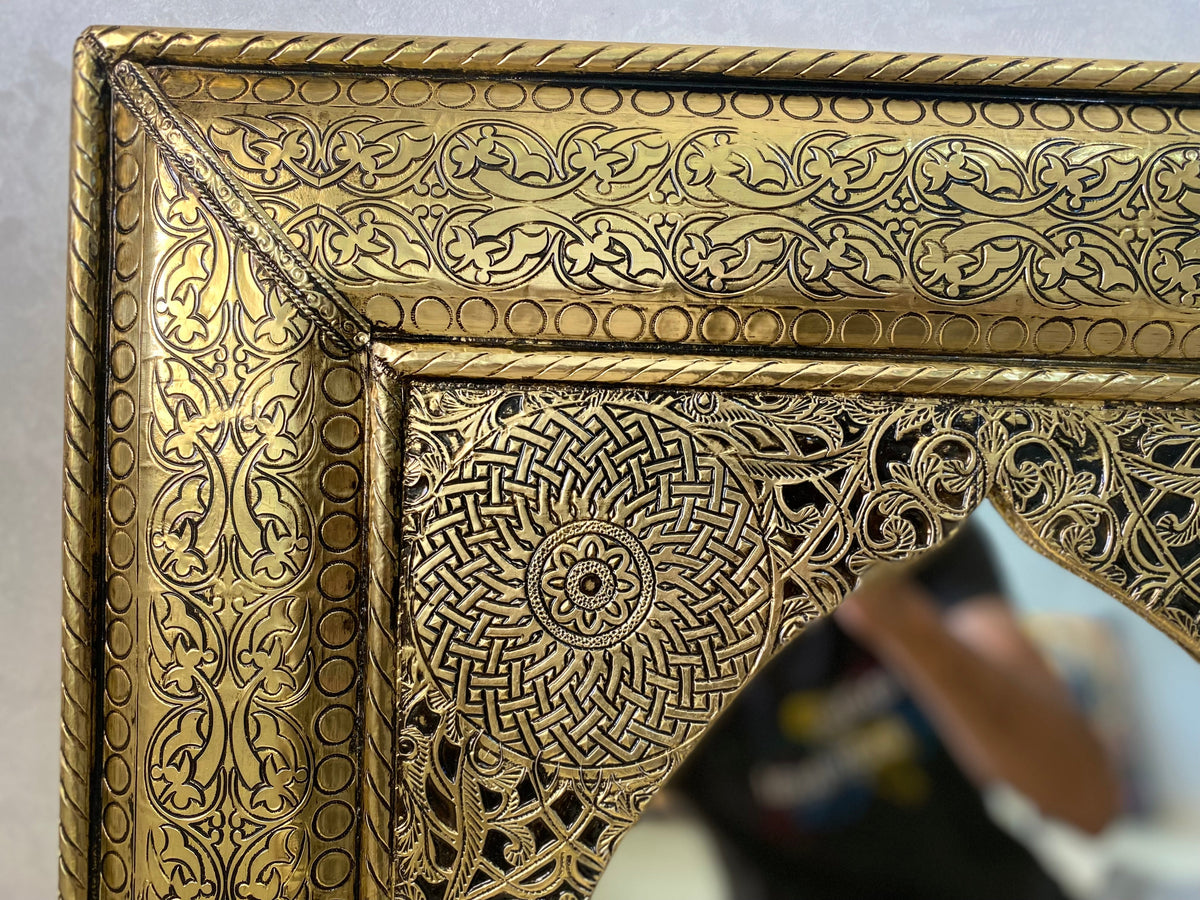 Wall mirror large Gold color handmade engraved Brass