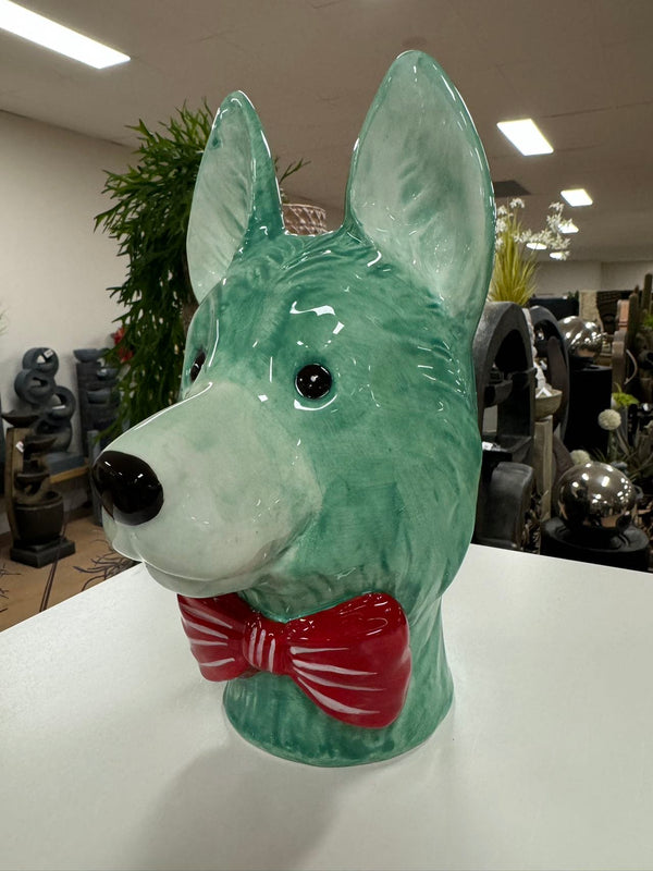GERMAN SHEPHERD HEAD VASE TURQUOISE DOLOMITE PERFECT GIFT COLLECTORS ITEM