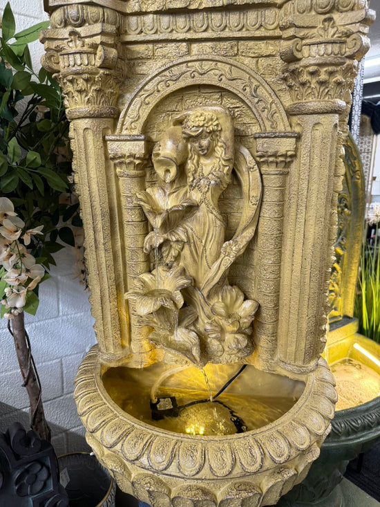 Cestina Wall Hanging Water Feature with Roman Lady Jugs & Flowers