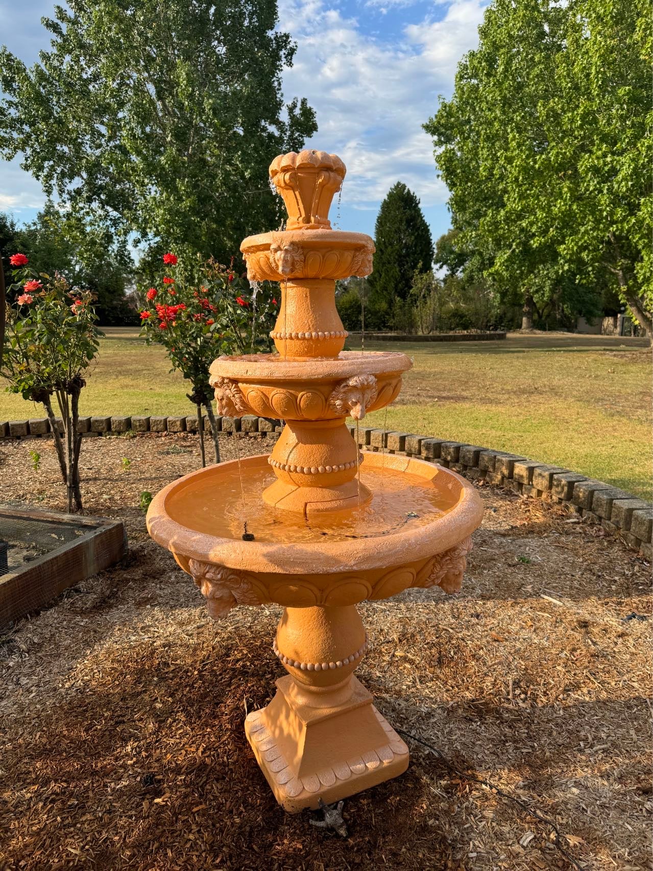 Marbella 4-Tier Water Fountain Lions Terracotta Unique Colour & Design