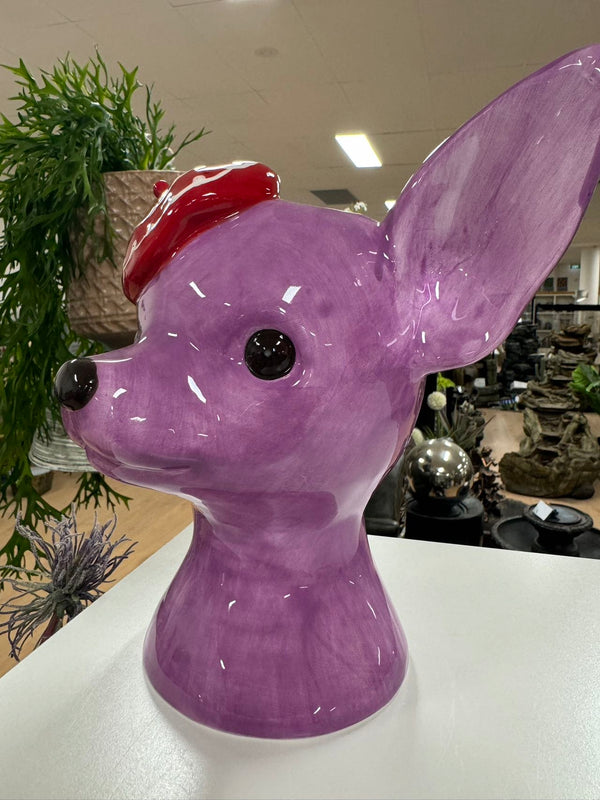 CHIHUAHUA HEAD VASE PURPLE DOLOMITE 