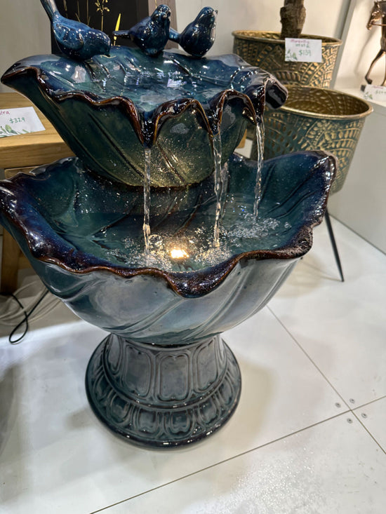 Valladoid Azzuro Blue Ceramic Fountain with Birdies