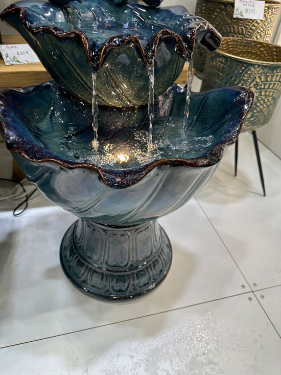 Valladoid Azzuro Blue Ceramic Fountain with Birdies