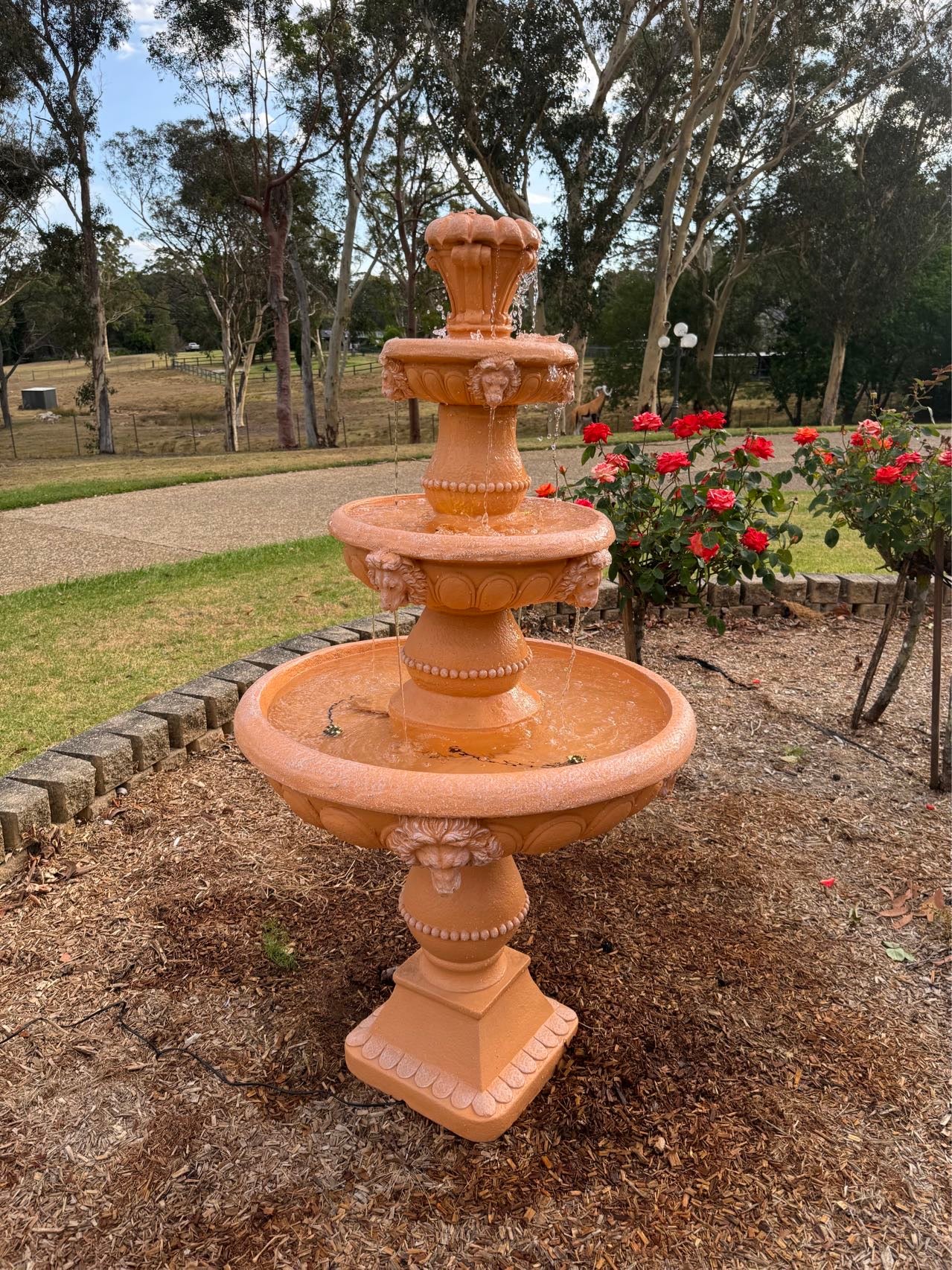 Marbella 4-Tier Water Fountain Lions Terracotta Unique Colour & Design