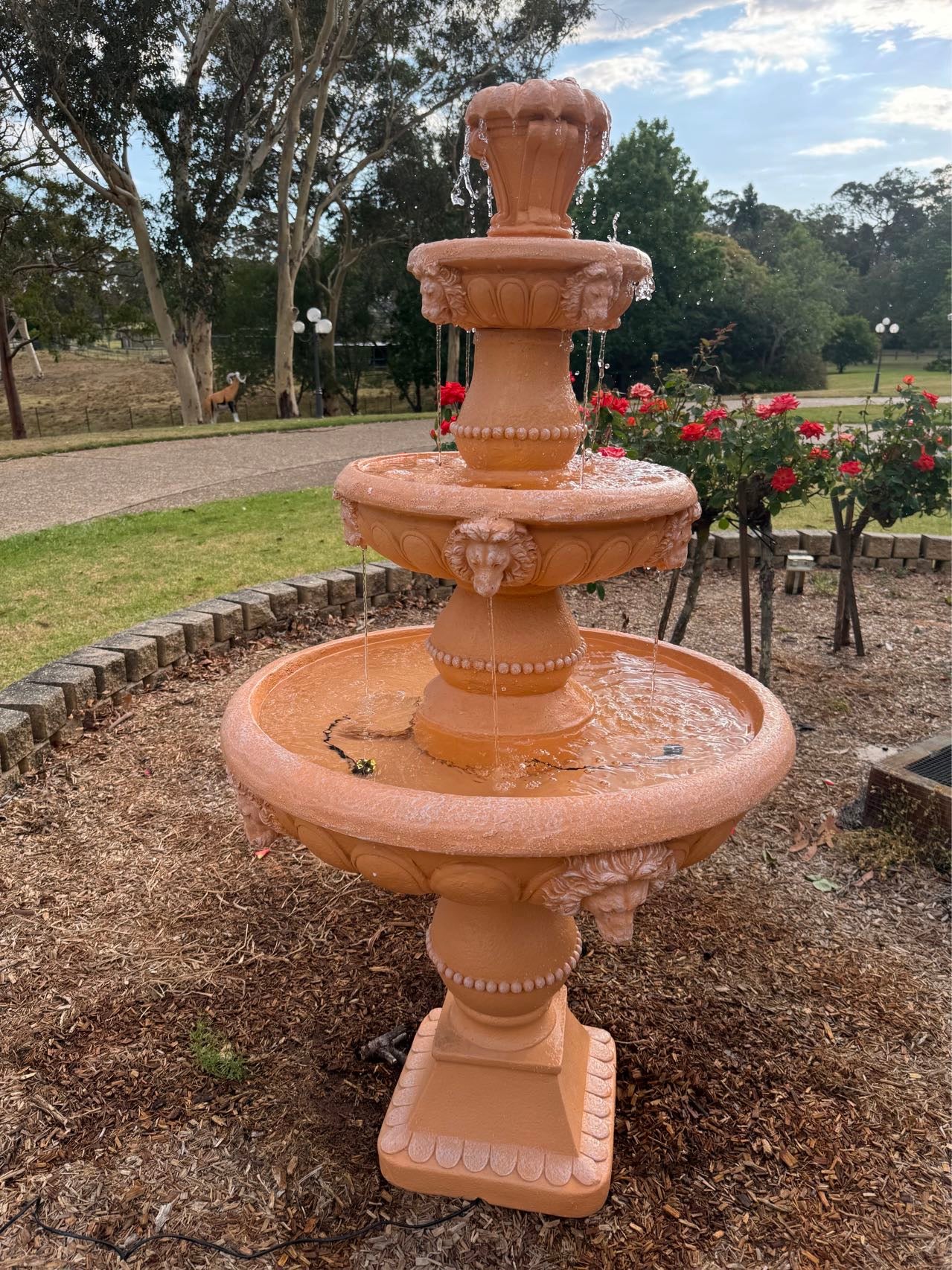 Marbella 4-Tier Water Fountain Lions Terracotta Unique Colour & Design