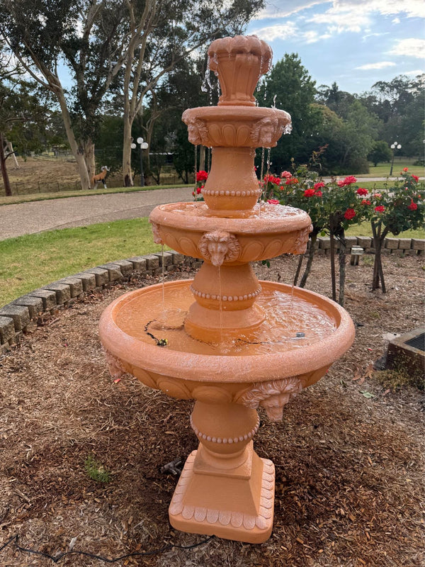 Marbella 4-Tier Water Fountain Lions Terracotta Unique Colour & Design