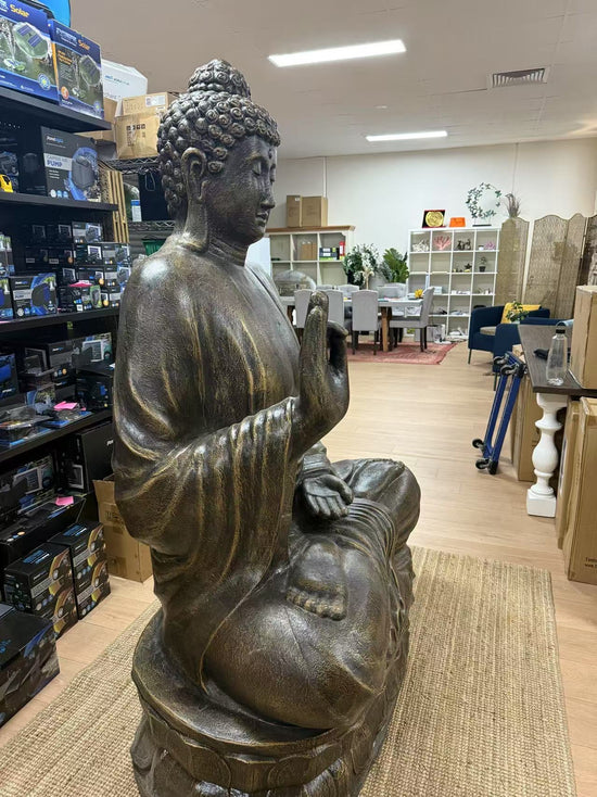 Mutiara Extra Large Buddha Statue Black Gold Cement Fibre Material Outdoor