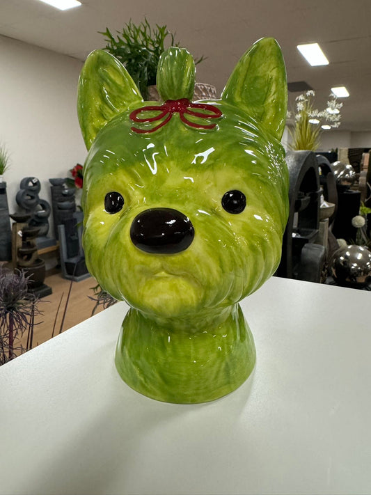 YORKSHIRE TERRIER HEAD VASE GREEN DOLOMITE PERFECT GIFT