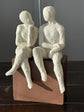 Coppia Couple Sitting On Bench White Colour Clay Artisan Finish