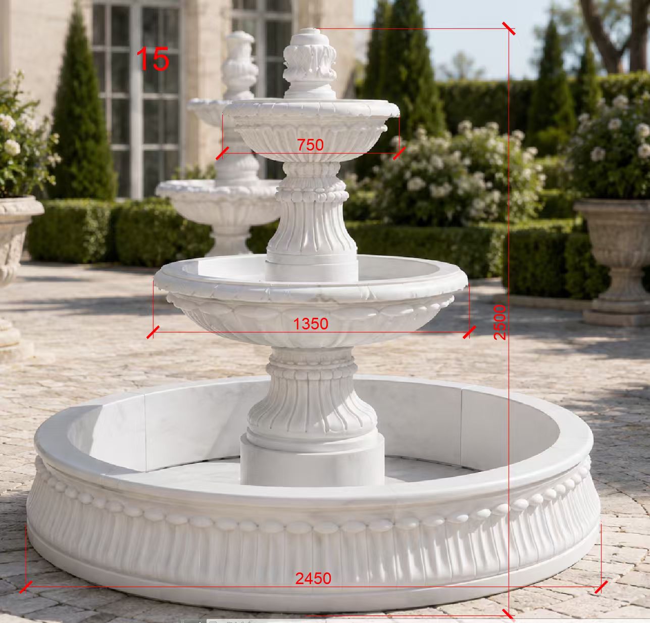 Sovereign Cascade Custom 2-Tier Classic Marble Fountain – 2.5m Tall