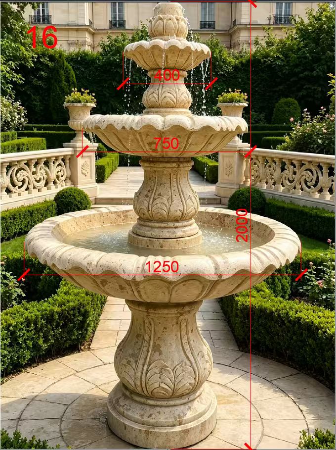 Ivory Crown Custom 3-Tier Free-Standing Marble Fountain – 2m Tall, No Pond