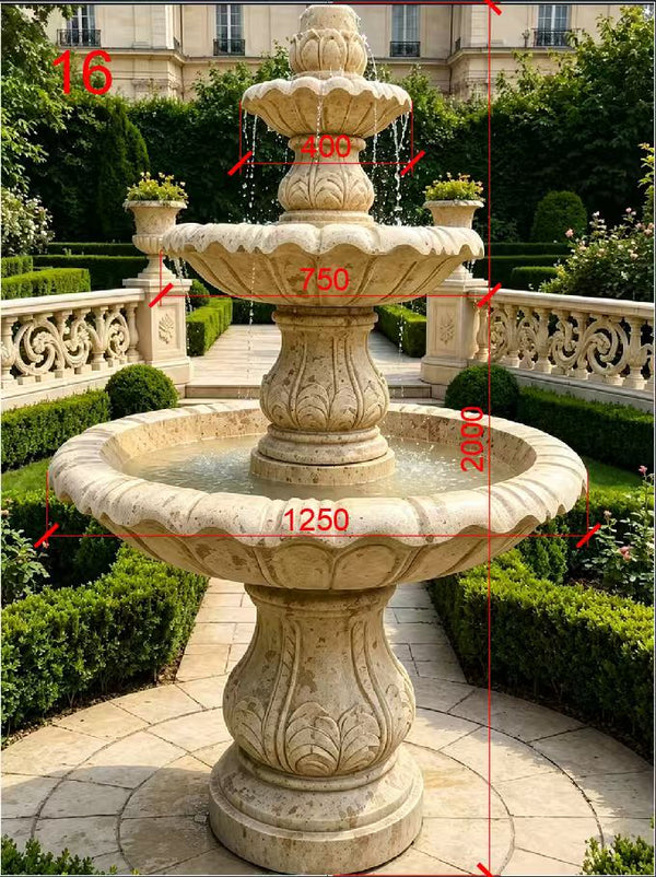 Ivory Crown Custom 3-Tier Free-Standing Marble Fountain – 2m Tall, No Pond
