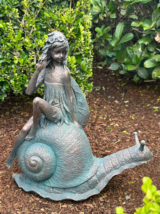 Enchanted Fairy Sailing on a Snail Garden Décor Ornament MGO Outdoor Statue