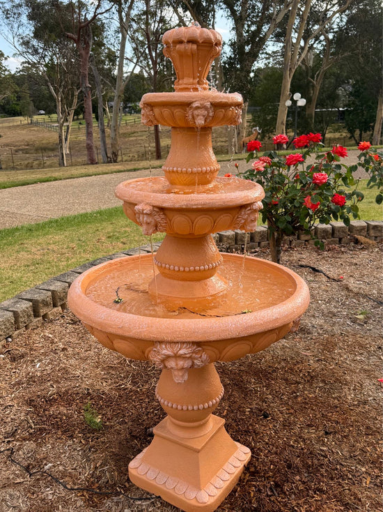 Marbella 4-Tier Water Fountain Lions Terracotta Unique Colour & Design