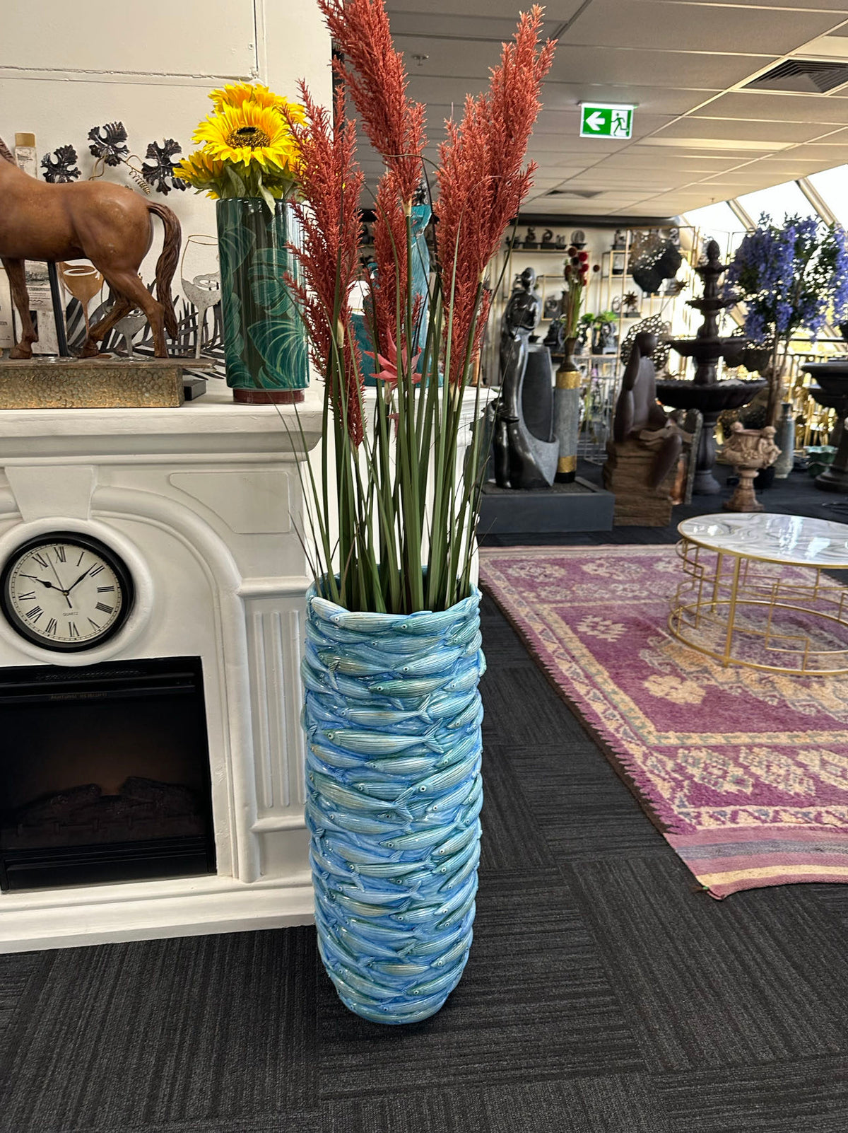 Brindisi Aqua Fish Design Planter Light Med Blue Colour Fish School Design