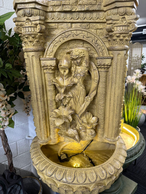 Cestina Wall Hanging Water Feature with Roman Lady Jugs & Flowers