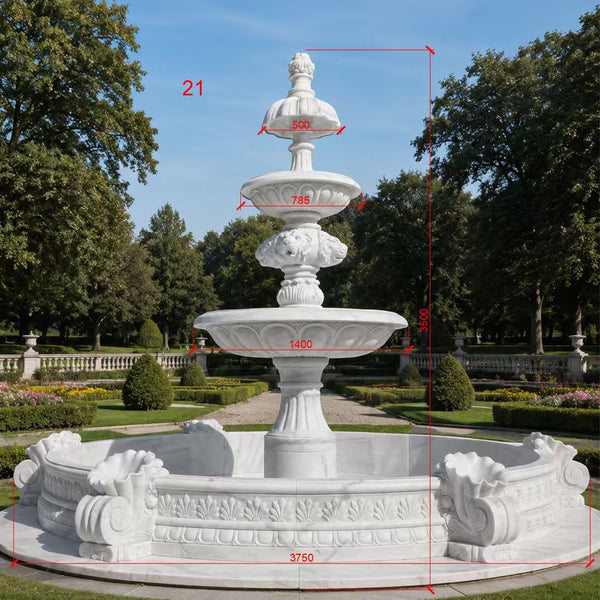 Serenity 4-Tier Luxury Custom Marble Fountain with Lions & Pond Planters – 3.5m Tall