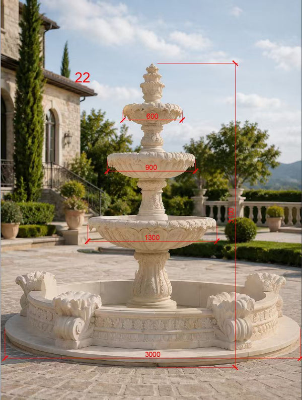 Moonlit Cascade Custom Cascading 3-Tier Marble Fountain – 3.1m Tall |