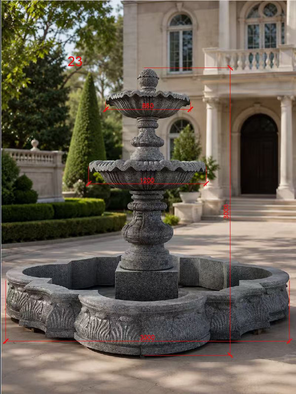 Bold Tiered Marble Garden Fountain – 3m Statement Feature | 5 Stone Options