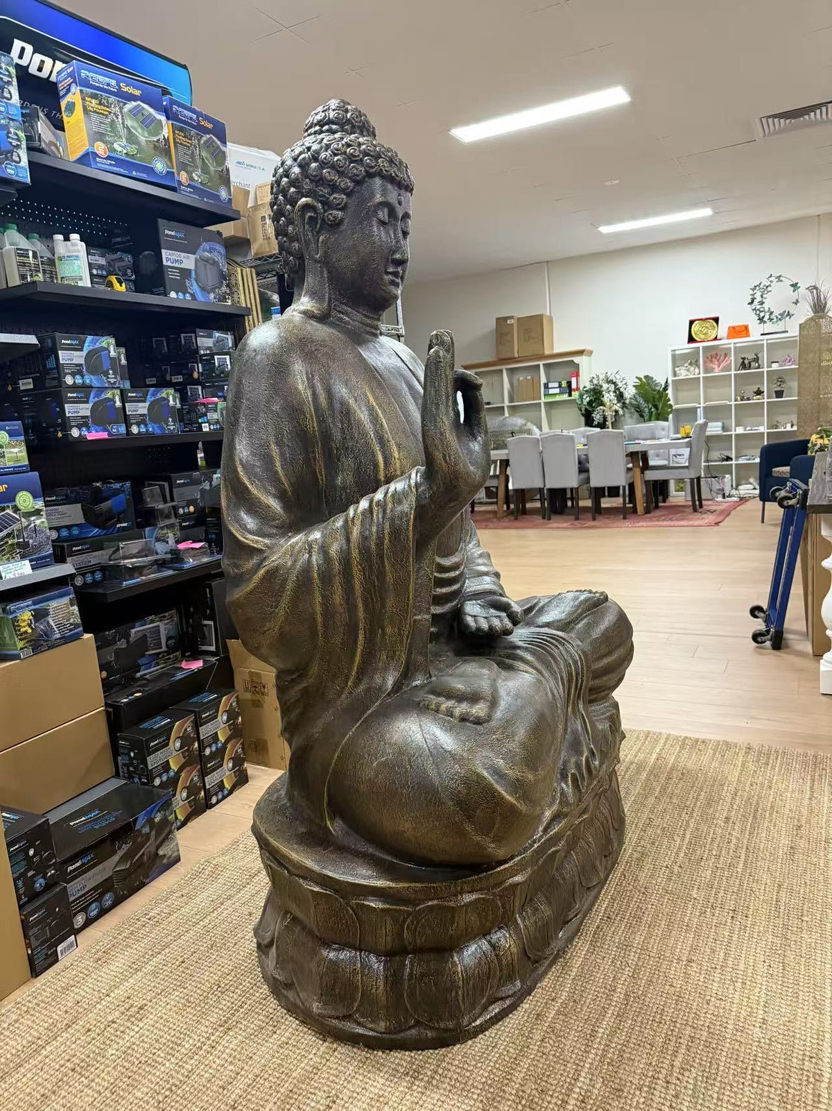 Mutiara Extra Large Buddha Statue Black Gold Cement Fibre Material Outdoor
