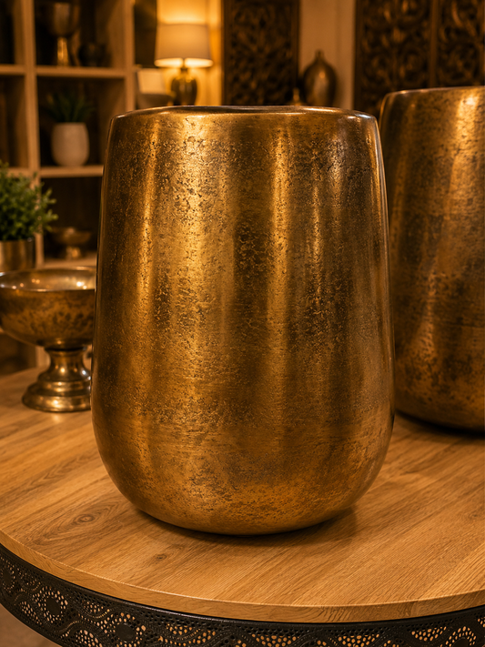 Atalaya Vintage Antique Brass Shiny Colour Round Planter Lush Collection