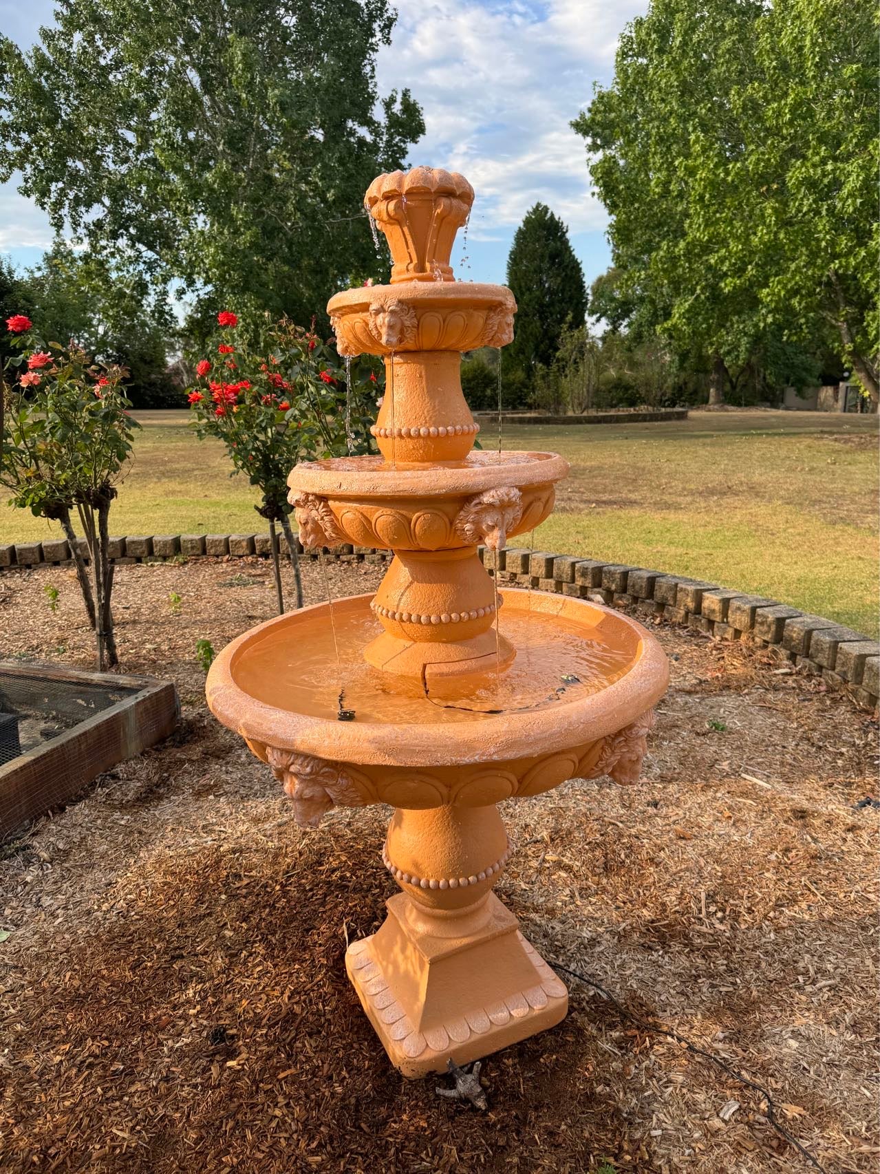 Marbella 4-Tier Water Fountain Lions Terracotta Unique Colour & Design