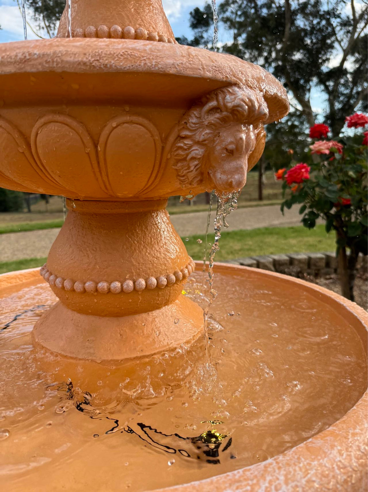 Marbella 4-Tier Water Fountain Lions Terracotta Unique Colour & Design