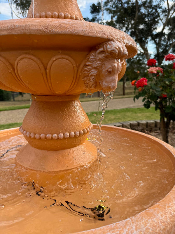 Marbella 4-Tier Water Fountain Lions Terracotta Unique Colour & Design
