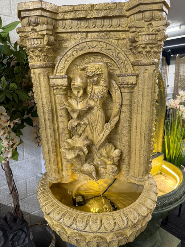 Cestina Wall Hanging Water Feature with Roman Lady Jugs & Flowers