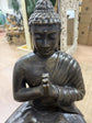 Joy Buddha Statue Black Gold Cement Fibre Material Outdoor