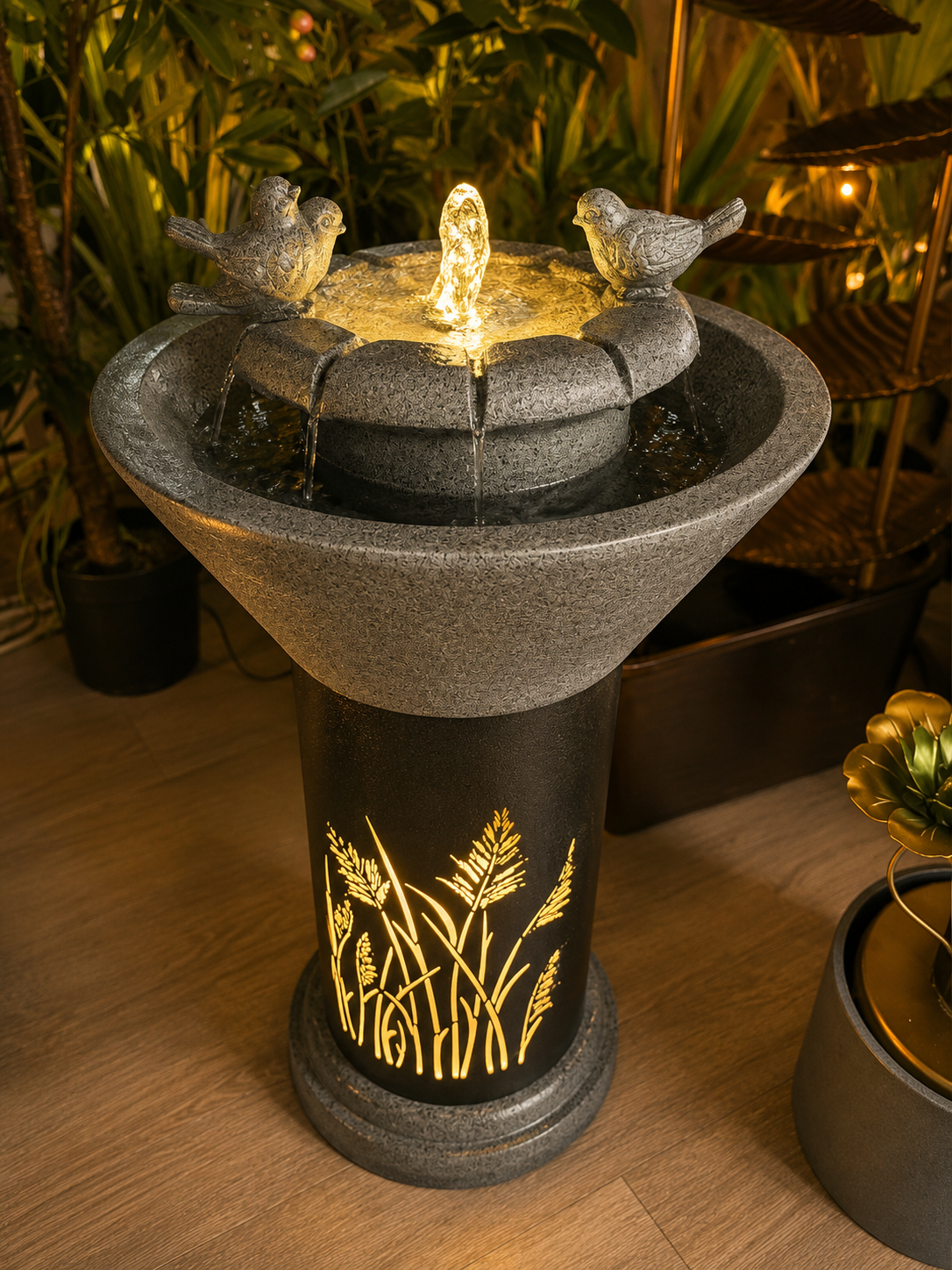 Stardom Metal Outdoor & Indoor Water Feature with Lights and Electric Pump
