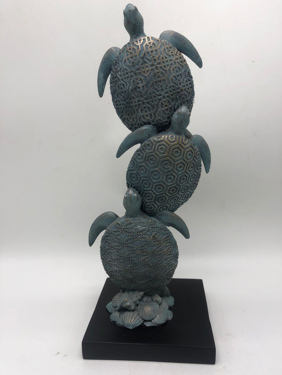 Tortoga Blue Turtle Collection Stacking 3 Blue Turtles on Black Stand