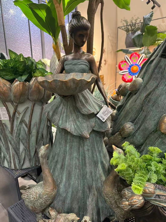 Carmen Bronze Gold Leaves Blue Dress Geese