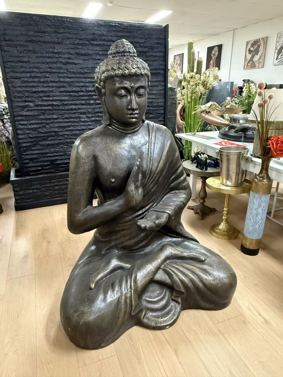 Mercy Buddha Statue Black Gold Cement Fibre Material Outdoor ETA 8 August