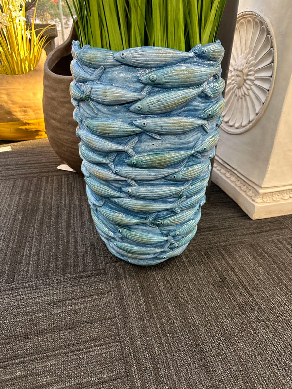 Pescara Light Med Blue School Fish Planter Design Outdoor