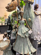 Esmeralda Bronze Gold Leaves Blue Dress