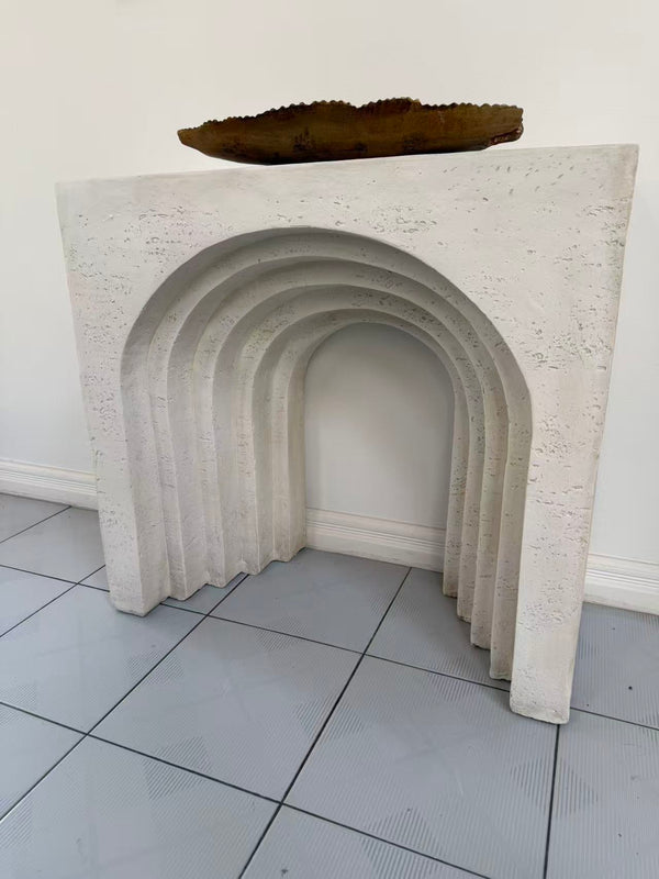Arcada MGO multi-layered arch mantel table rustic white