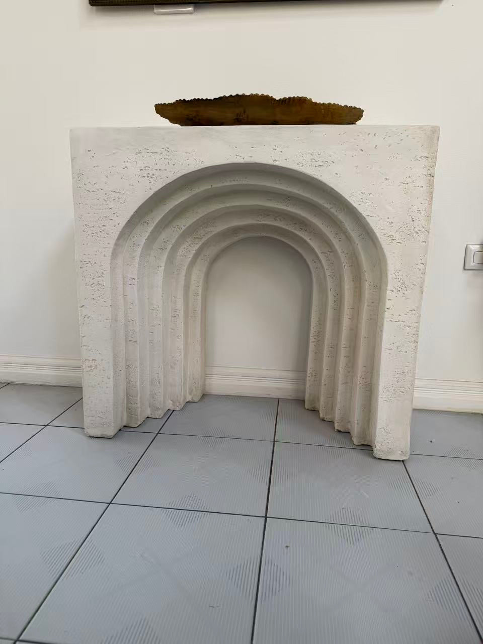 Arcada MGO multi-layered arch mantel table rustic white