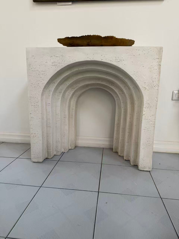 Arcada MGO multi-layered arch mantel table rustic white
