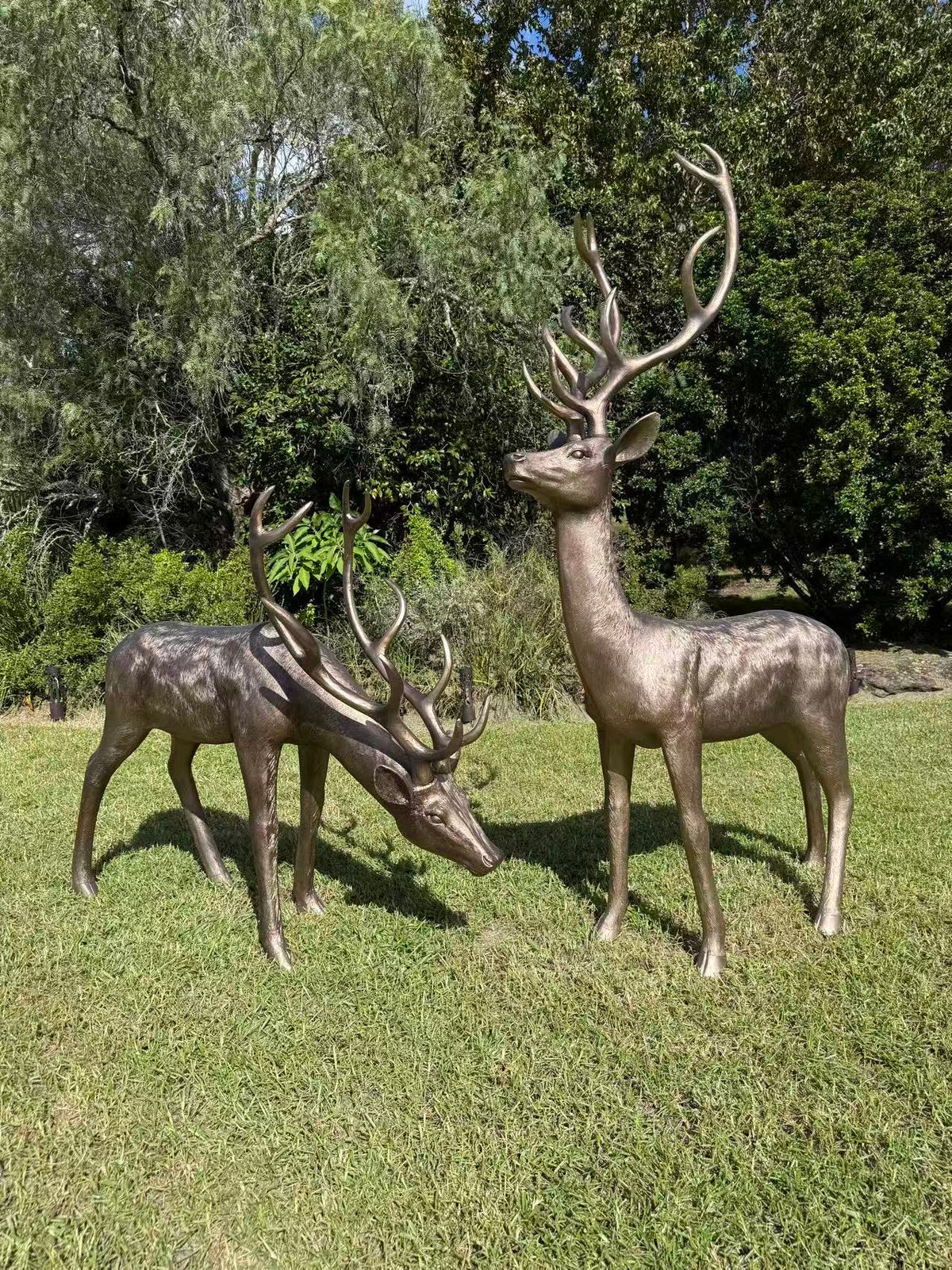 Cierva Vernado pair of large bronze-coloured deer statues