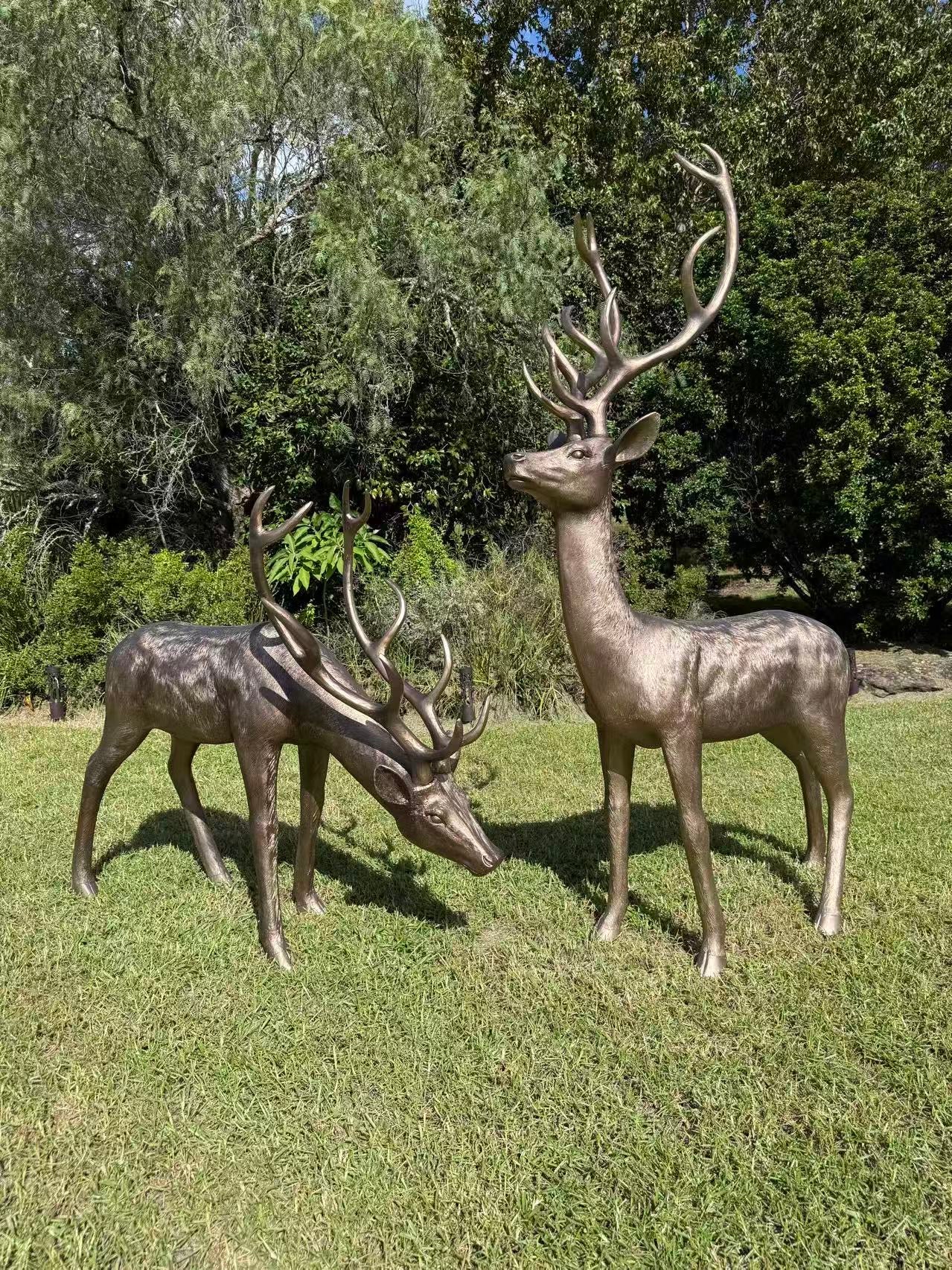 Cierva Vernado pair of large bronze-coloured deer statues