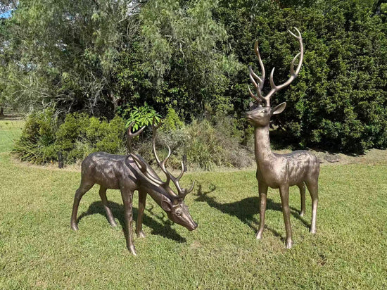 Cierva Vernado pair of large bronze-coloured deer statues