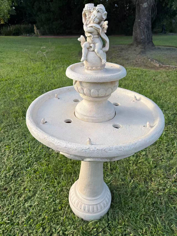 Basilica ff-white birdbath with a graceful angel multi spouts SOLAR