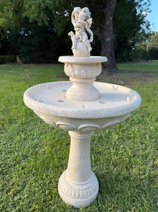 Basilica ff-white birdbath with a graceful angel multi spouts SOLAR