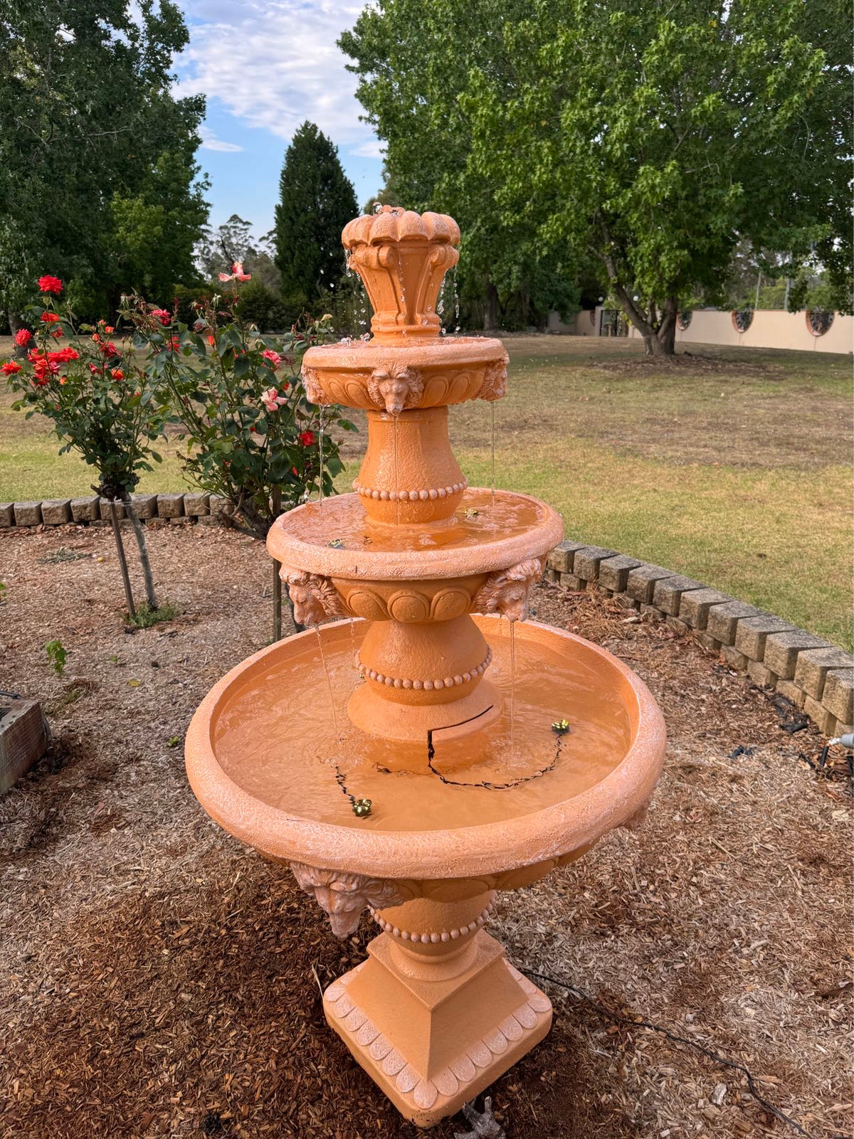 Marbella 4-Tier Water Fountain Lions Terracotta Unique Colour & Design