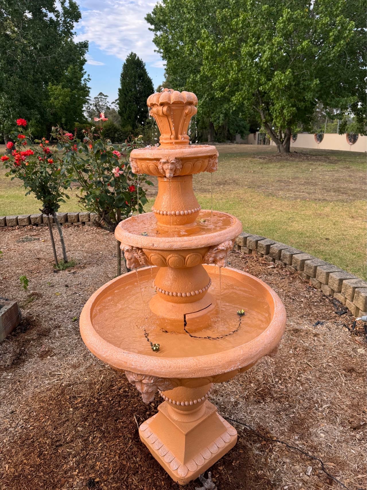 Marbella 4-Tier Water Fountain Lions Terracotta Unique Colour & Design